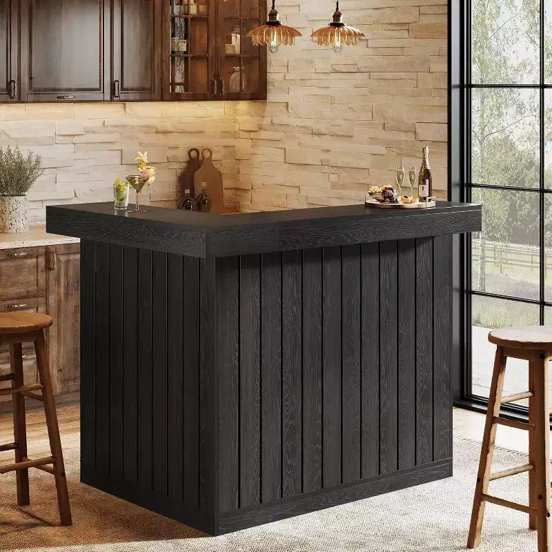 Bar de salon en L, bar à liqueurs d'angle à 4 niveaux avec étagères de rangement et porte-verres à vin pour pub à – Sanzelize Design