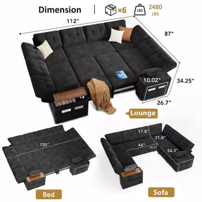 Canapé modulaire 284 cm convertible avec lit gigogne, canapé d'angle en U avec rangement – Sanzelize Design