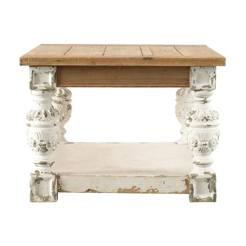 Table basse rectangulaire en bois blanc vieilli – Sanzelize Design
