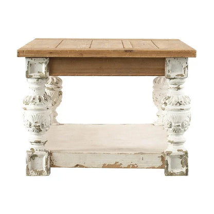 Table basse rectangulaire en bois blanc vieilli – Sanzelize Design
