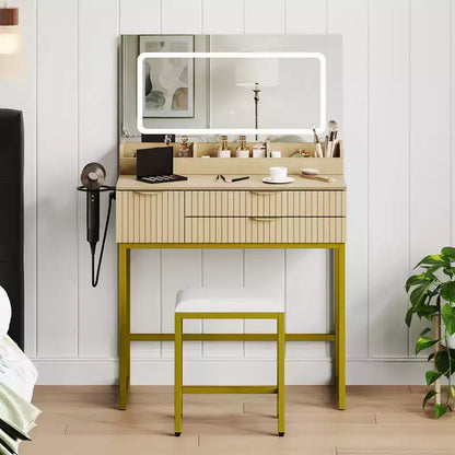 Coiffeuse avec miroir et lumières, miroir lumineux à LED, tiroirs de rangement spacieux pour produits cosmétiques et – Sanzelize Design