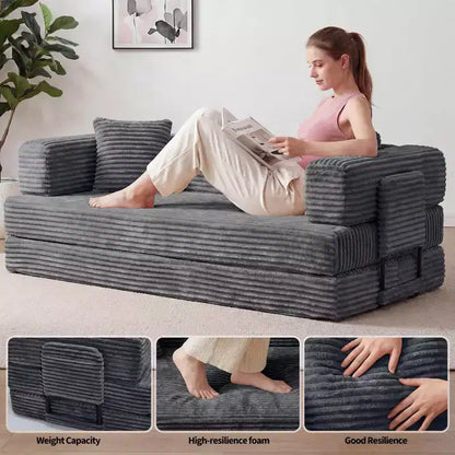 Canapé-lit convertible 5-en-1 de 205 cm – Velours côtelé, charge max. 544 kg, sans assemblage – Sanzelize Design