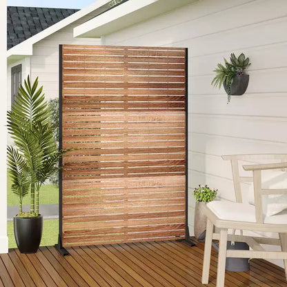 Paravent de 183 cm avec Cadre Galvanisé, Séparateur de Pièce Effet Bois, Brise-vue, Clôture de Jardin, terrasse Beige – Sanzelize Design