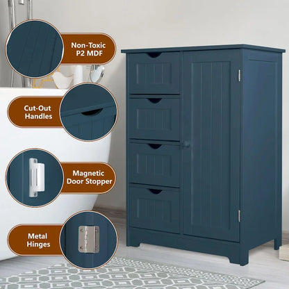 Meuble de Rangement Salle de Bain sur Pied avec 4 Tiroirs – Sanzelize Design