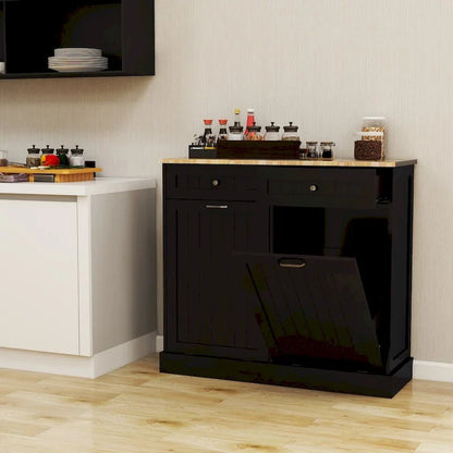 Meuble de cuisine à poubelle basculante à deux tiroirs et deux compartiments - Noir – Sanzelize Design
