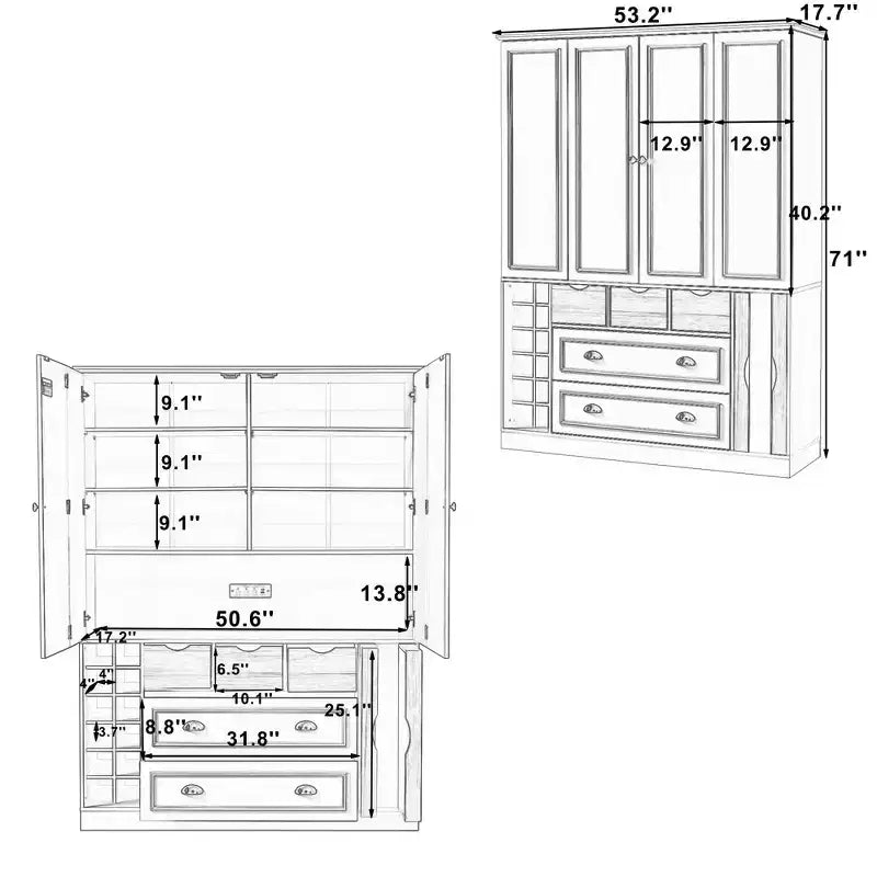 Garde-manger de cuisine autoportant de 180 cm de haut, grand buffet de salle à manger avec 4 portes pliantes, étagères – Sanzelize Design