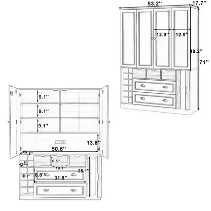 Garde-manger de cuisine autoportant de 180 cm de haut, grand buffet de salle à manger avec 4 portes pliantes, étagères – Sanzelize Design