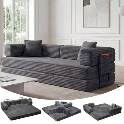 Canapé-lit convertible 5-en-1 de 205 cm – Velours côtelé, charge max. 544 kg, sans assemblage – Sanzelize Design