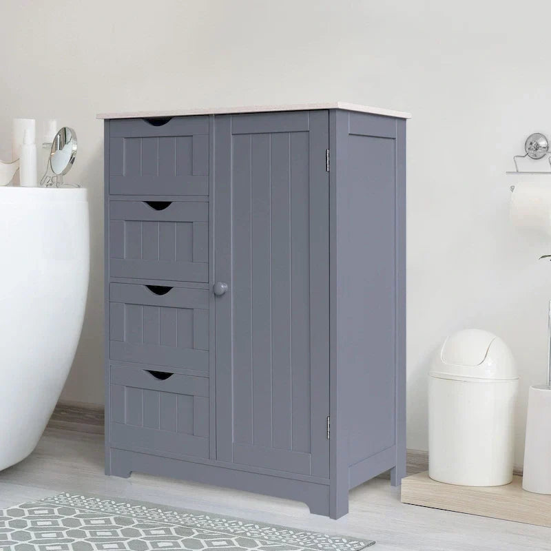 Meuble de Rangement Salle de Bain sur Pied avec 4 Tiroirs – Sanzelize Design
