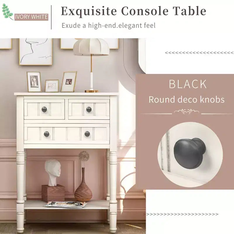 Console étroite de 60 cm avec 3 tiroirs et étagère, table d'appoint pour petite entrée ou salon – Sanzelize Design