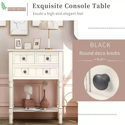 Console étroite de 60 cm avec 3 tiroirs et étagère, table d'appoint pour petite entrée ou salon – Sanzelize Design