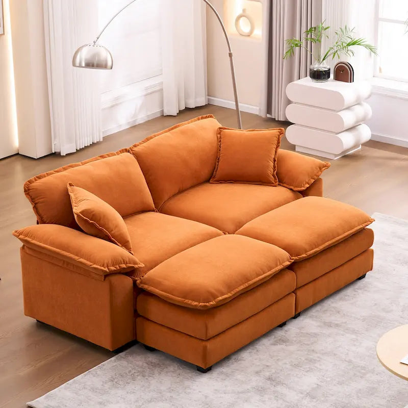 Canapé 2 places avec 2 coussins de siège, 2 oreillers et 2 poufs, canapé confortable - Canapé profond de salon – Sanzelize Design
