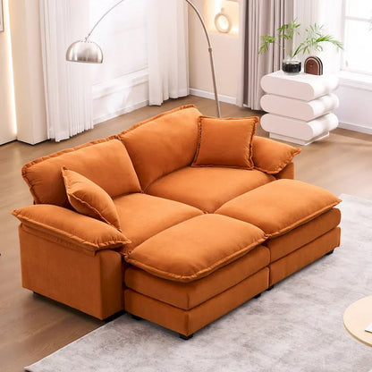 Canapé 2 places avec 2 coussins de siège, 2 oreillers et 2 poufs, canapé confortable - Canapé profond de salon – Sanzelize Design