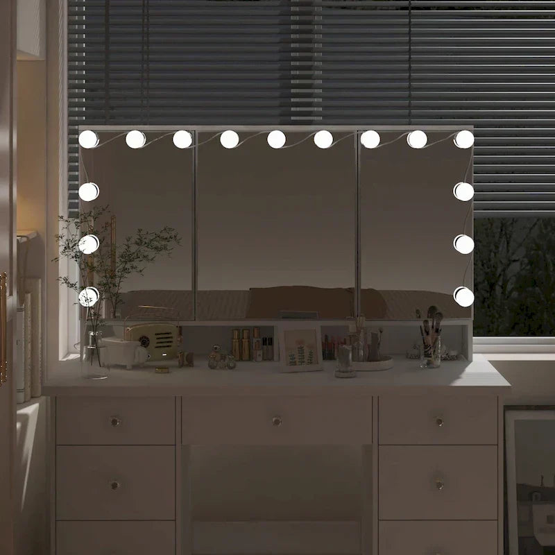 Coiffeuse LED de luxe avec 9 tiroirs, station de maquillage élégante – Sanzelize Design
