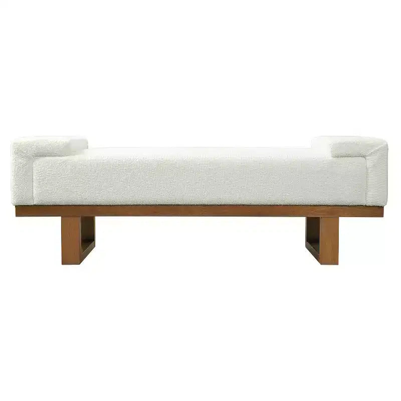 Banc rembourré Paulina moderne en bois d'hévéa et tissu bouclé – Sanzelize Design