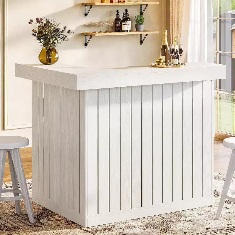 Bar de salon en L, bar à liqueurs d'angle à 4 niveaux avec étagères de rangement et porte-verres à vin pour pub à – Sanzelize Design
