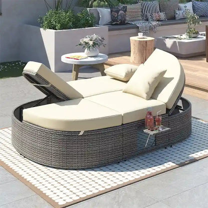 Lit de soleil extérieur double pour terrasse avec coussins et oreillers – Sanzelize Design