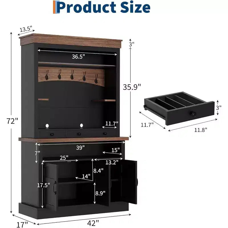 Meuble de bar à café de style ferme de 183 cm de haut avec lumières LED, buffet de cuisine avec portes et tiroir – Sanzelize Design