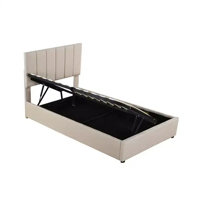 Lit de rangement relevable double, lit plateforme tapissé avec système de rangement hydraulique – Sanzelize Design