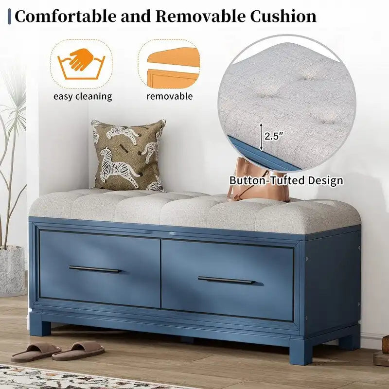 Banc à chaussures avec coussin amovible et rangement dissimulé pour l'entrée et le salon – Sanzelize Design
