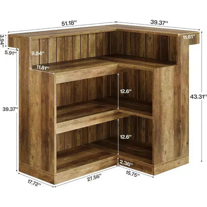 Bar de salon en L, bar à liqueurs d'angle à 4 niveaux avec étagères de rangement et porte-verres à vin pour pub à – Sanzelize Design