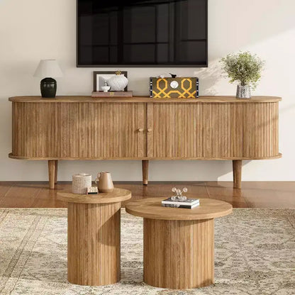 Meuble TV 178 cm avec pieds en bois massif, console TV de style moderne du milieu du siècle avec porte à tambour – Sanzelize Design