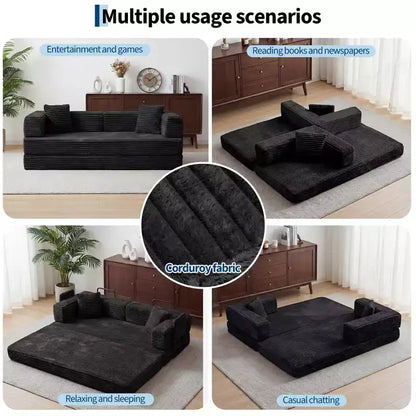 Canapé-lit convertible 5-en-1 de 205 cm – Velours côtelé, charge max. 544 kg, sans assemblage – Sanzelize Design