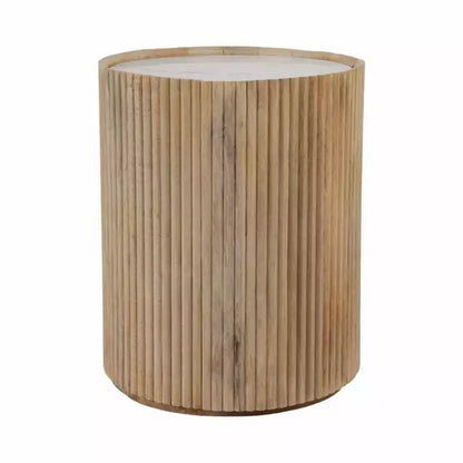 Table d'appoint décorative en bois nervuré avec plateau en marbre et rangement – Sanzelize Design
