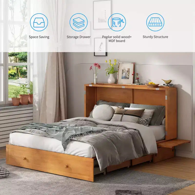 Lit escamotable Murphy 152 x 203 cm, lit coffre Cube avec station de charge et espace de rangement – Sanzelize Design