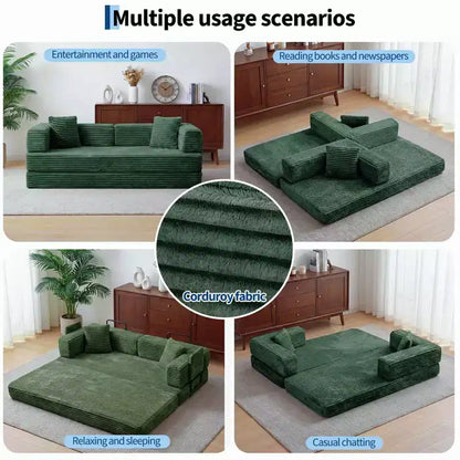 Canapé-lit convertible 5-en-1 de 205 cm – Velours côtelé, charge max. 544 kg, sans assemblage – Sanzelize Design