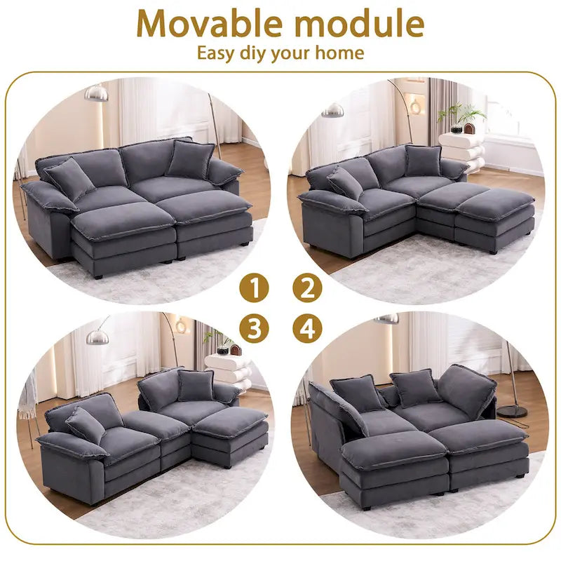 Canapé 2 places avec 2 coussins de siège, 2 oreillers et 2 poufs, canapé confortable - Canapé profond de salon – Sanzelize Design