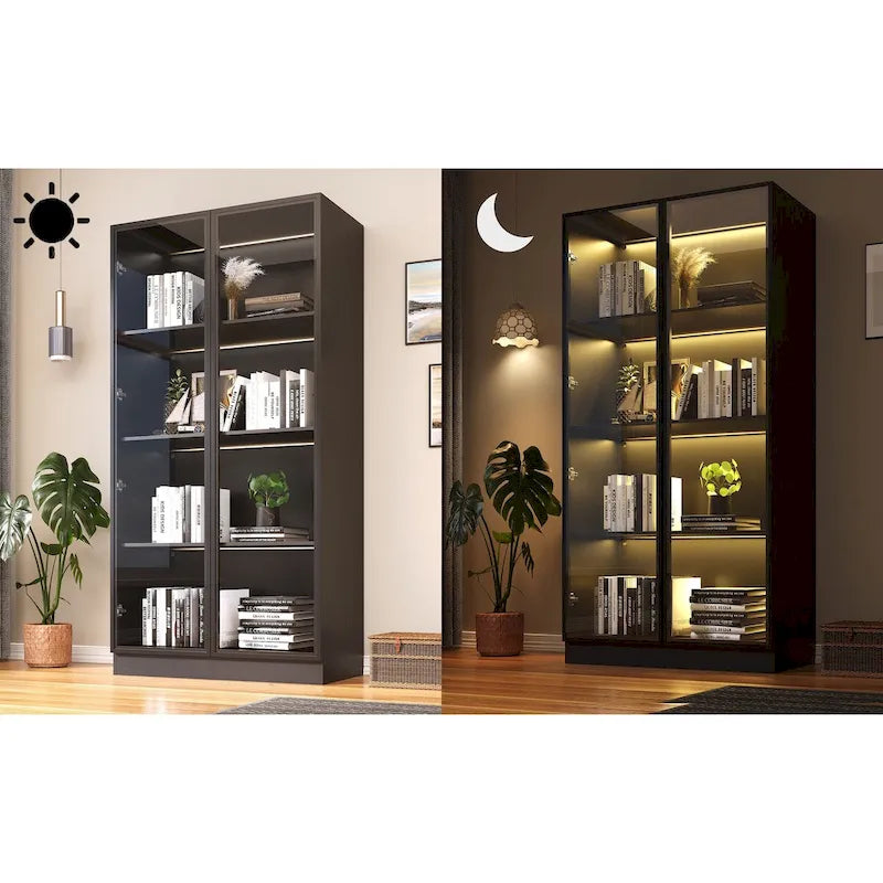 Vitrine de rangement, vitrine avec portes en verre trempé, vitrine avec 4 étagères de rangement – Sanzelize Design