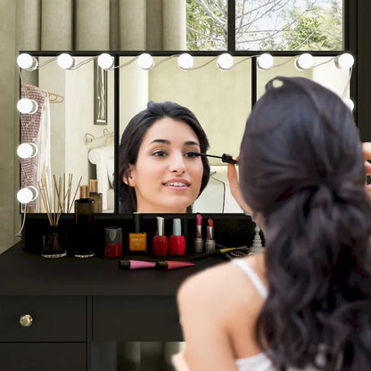 Coiffeuse LED de luxe avec 9 tiroirs, station de maquillage élégante – Sanzelize Design