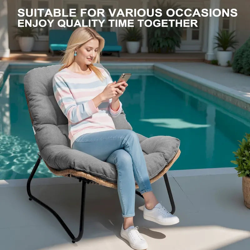 Chaises de jardin Papasan avec coussin, confortables, en rotin PE, avec table d'appoint – Sanzelize Design