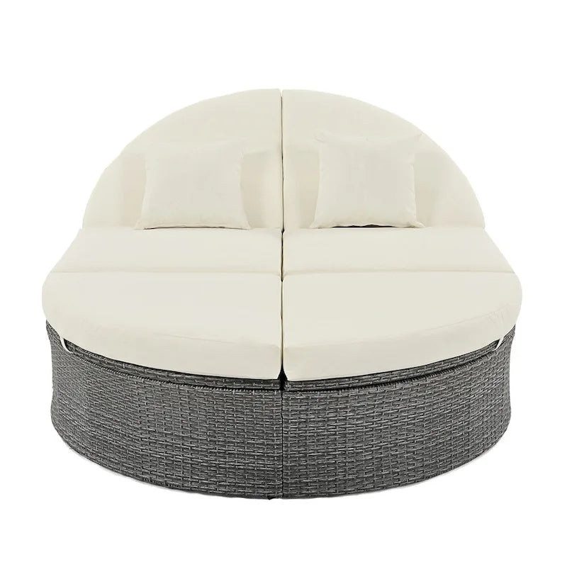 Lit de soleil extérieur double pour terrasse avec coussins et oreillers – Sanzelize Design
