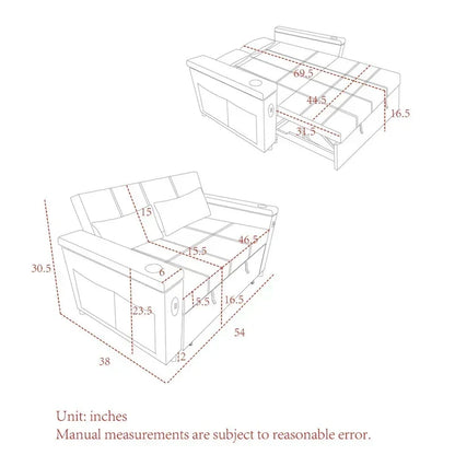 Canapé-lit gigogne 137 cm, canapé-lit inclinable 2 places avec rangement, oreiller lombaire, prise USB – Sanzelize Design