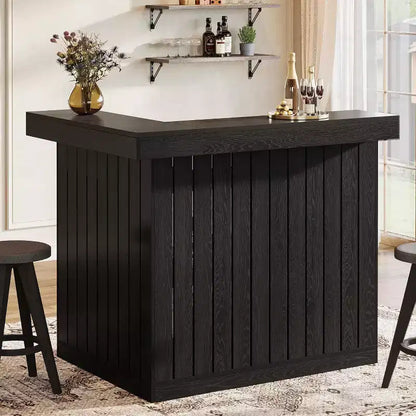 Bar de salon en L, bar à liqueurs d'angle à 4 niveaux avec étagères de rangement et porte-verres à vin pour pub à – Sanzelize Design
