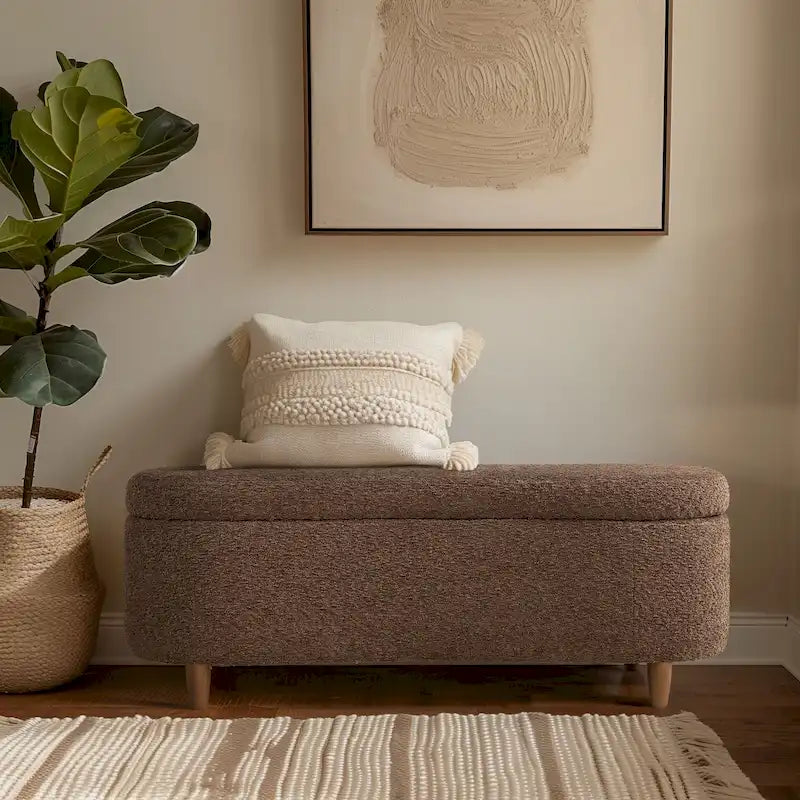 Banc de rangement rabattable Bailey Taupe Boucle – Sanzelize Design