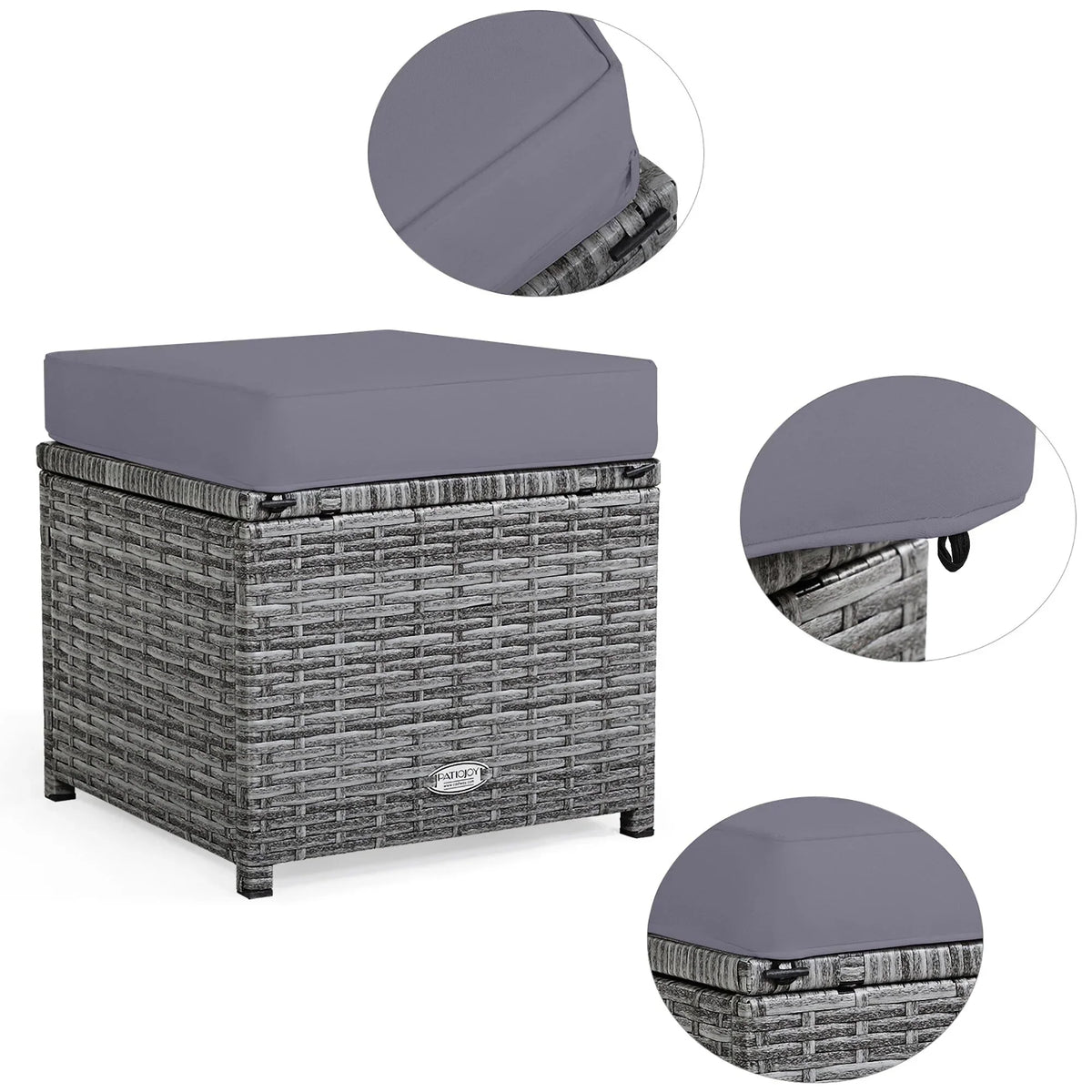 Ensemble de salle à manger 7 pièces en rotin pour terrasse, canapé sectionnel et pouf - Voir détails – Sanzelize Design