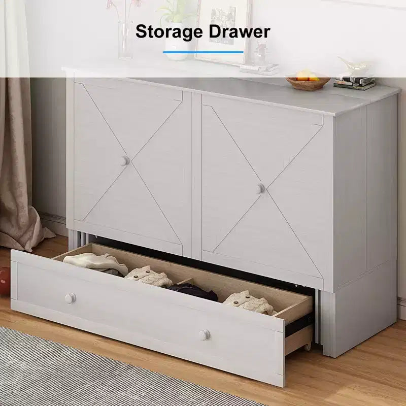 Lit escamotable Murphy 152 x 203 cm, lit coffre Cube avec station de charge et espace de rangement – Sanzelize Design