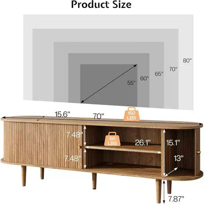 Meuble TV 178 cm avec pieds en bois massif, console TV de style moderne du milieu du siècle avec porte à tambour – Sanzelize Design