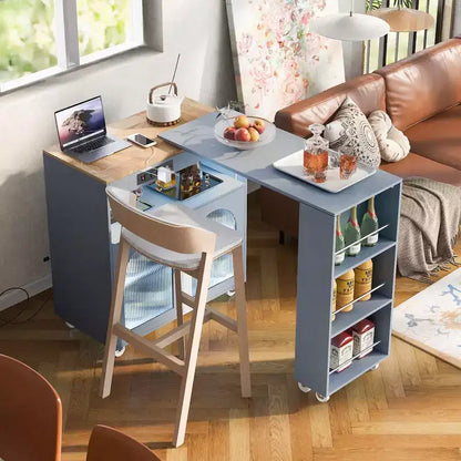 Îlot de cuisine roulant avec 2 portes en verre, Desserte de cuisine avec table extensible et prises de courant – Sanzelize Design
