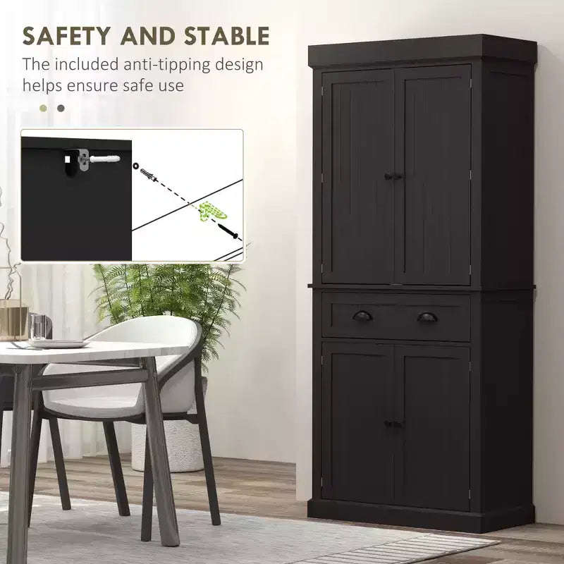 Garde-manger de cuisine de 180 cm avec lumières DEL, 6 tablettes de porte, un tiroir et 4 tablettes réglables – Sanzelize Design