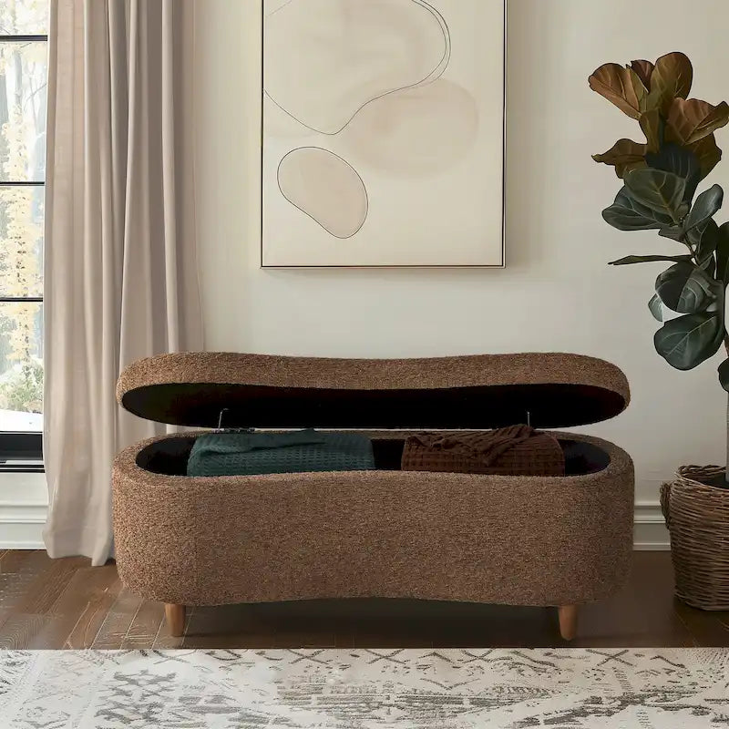 Banc de rangement rabattable Bailey Taupe Boucle – Sanzelize Design