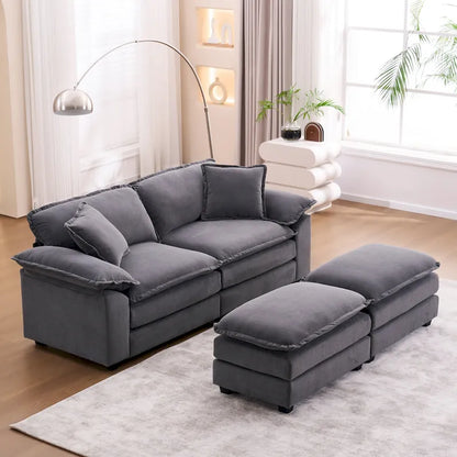 Canapé 2 places avec 2 coussins de siège, 2 oreillers et 2 poufs, canapé confortable - Canapé profond de salon – Sanzelize Design