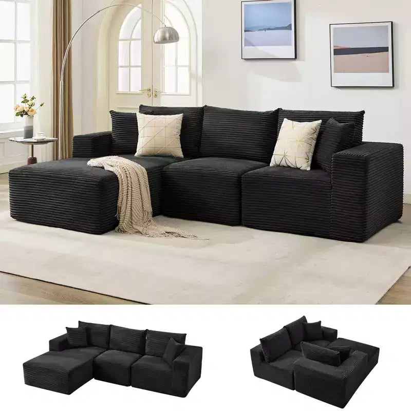 Canapé moderne 274 cm, canapé 3 places rembourré en forme de L avec oreillers, canapé à assise profonde – Sanzelize Design