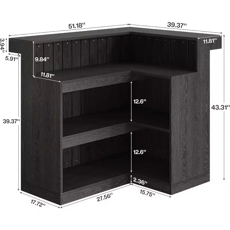 Bar de salon en L, bar à liqueurs d'angle à 4 niveaux avec étagères de rangement et porte-verres à vin pour pub à – Sanzelize Design
