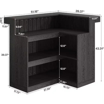 Bar de salon en L, bar à liqueurs d'angle à 4 niveaux avec étagères de rangement et porte-verres à vin pour pub à – Sanzelize Design