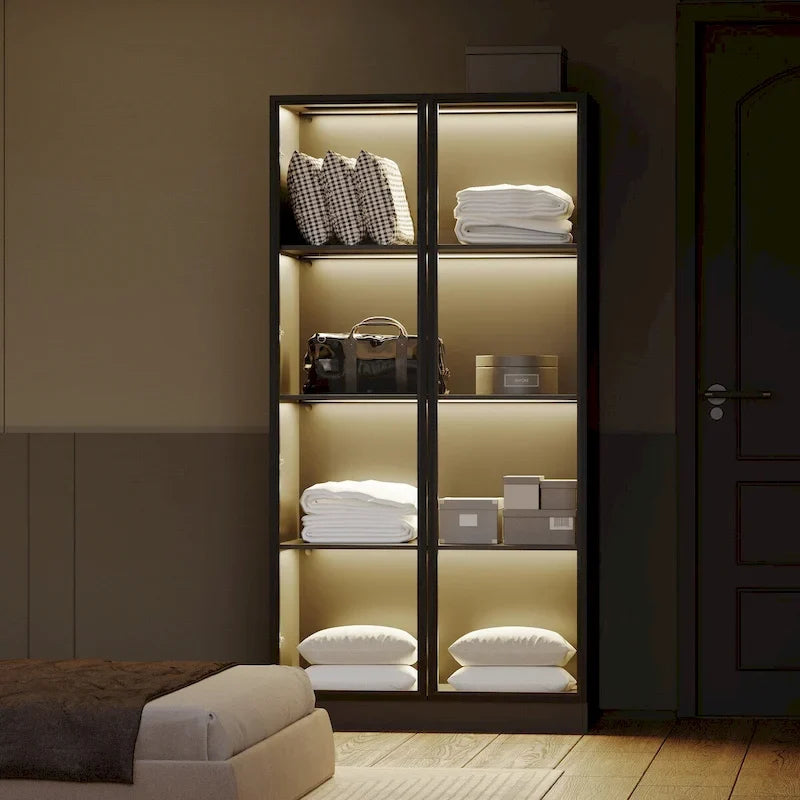 Vitrine de rangement, vitrine avec portes en verre trempé, vitrine avec 4 étagères de rangement – Sanzelize Design