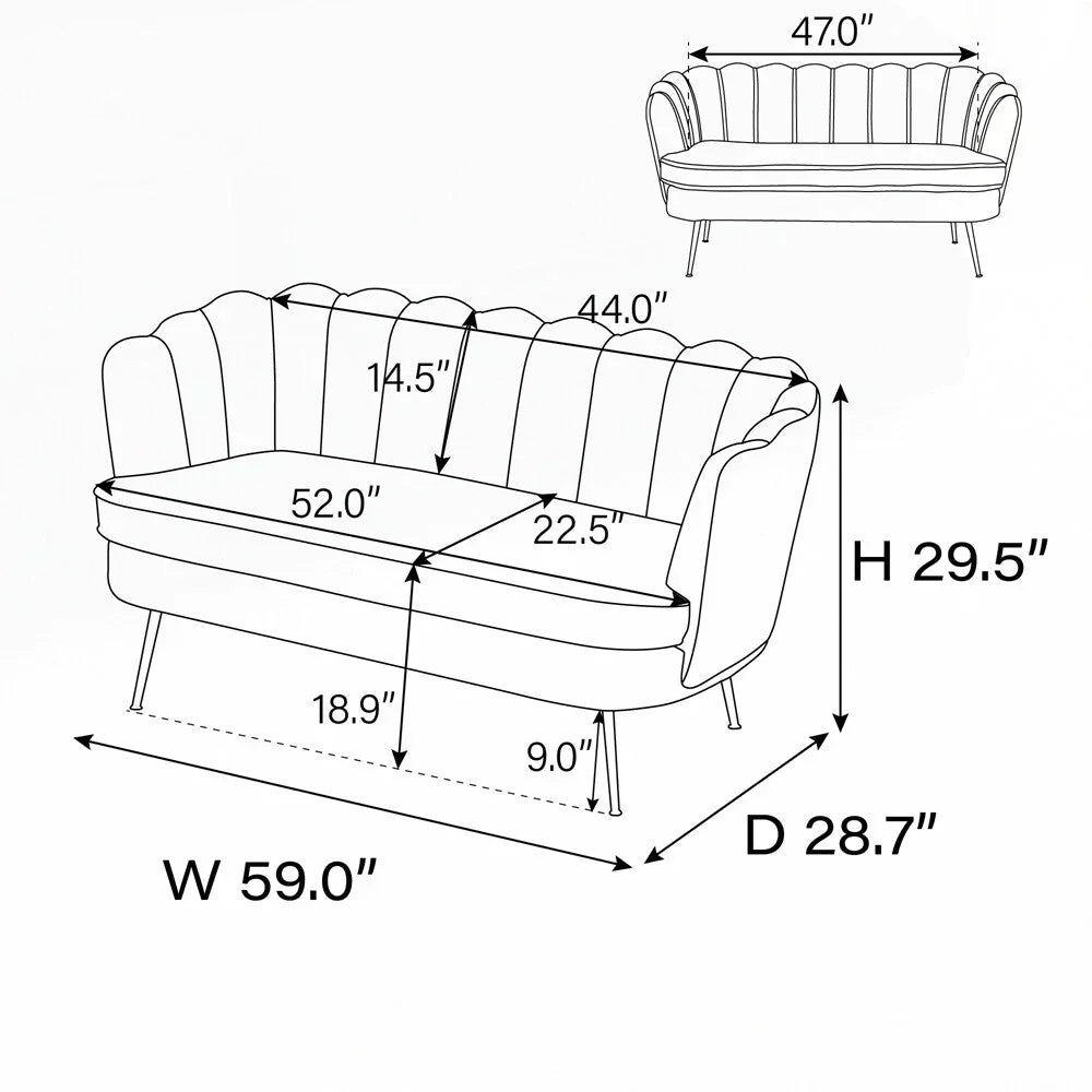 Petit canapé deux places avec pieds en métal doré - 2 places – Sanzelize Design